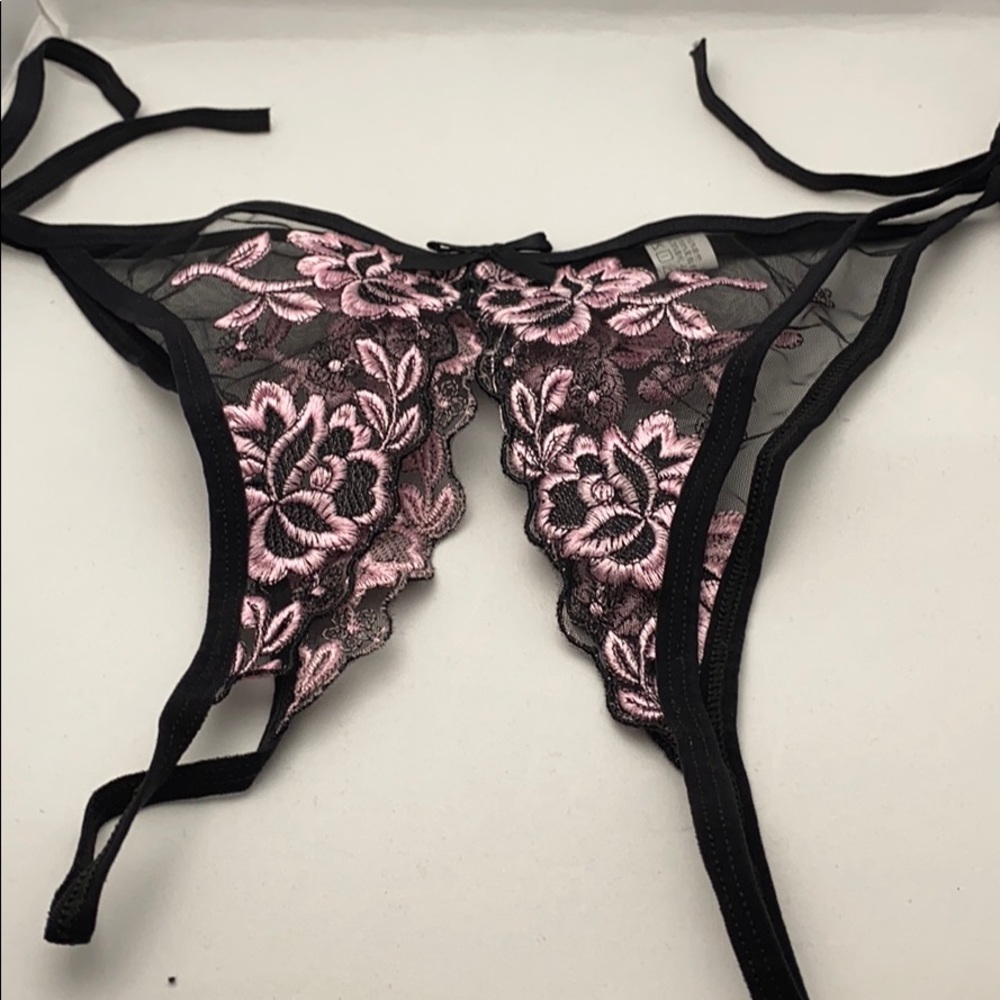 Rose transparent crotchless panties